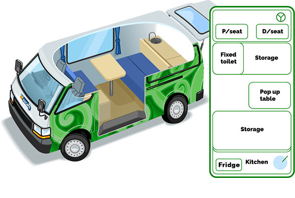 Escape Rentals NZ Campervans layout Self contained PLUS DAYTIME